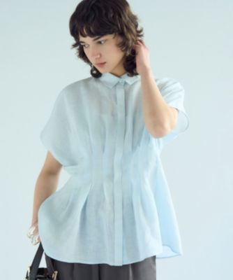 【未使用】LIBECOリネン タック デザイン シャツ 23区 【洗える】LIBECOリネン タック デザイン シャツ