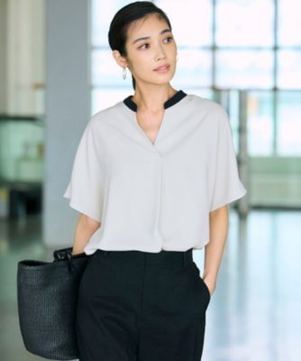 23区【UVカット/接触冷感】ストレッチジョーゼット バンドカラー カットソー 吸水速乾/UVカット/接触冷感】ストレッチジョーゼット ケープ