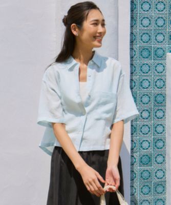 23区S 32 【洗える】LIBECOリネン クロップド シャツ　小さいサイズ 23区 S(ニジュウサンク エス)の【Oggi7月号掲載/洗える】LIBECO