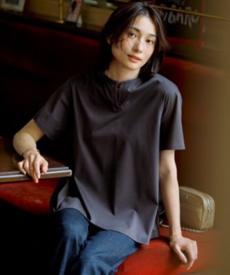 【汗じみ防止/洗える】スムースデザイン ラッフルカラー カットソー