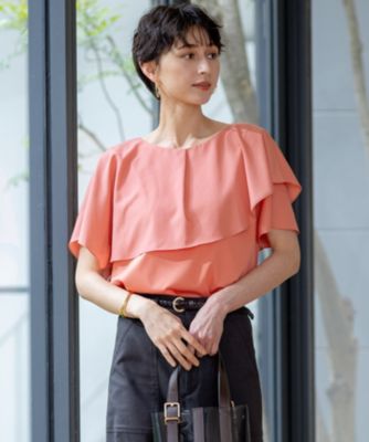 ■最終SALE■　涼やか　とろみ素材でつくる　上品な大人甘め　フリル袖　ゆったり身幅 シャツ　ブラウス　渋レッド H74A 23区 L(ニジュウサンク trois 上品レディに格上げ。シアー短丈とろみブラウス | yakkoの「鶴屋で発見！」｜食品