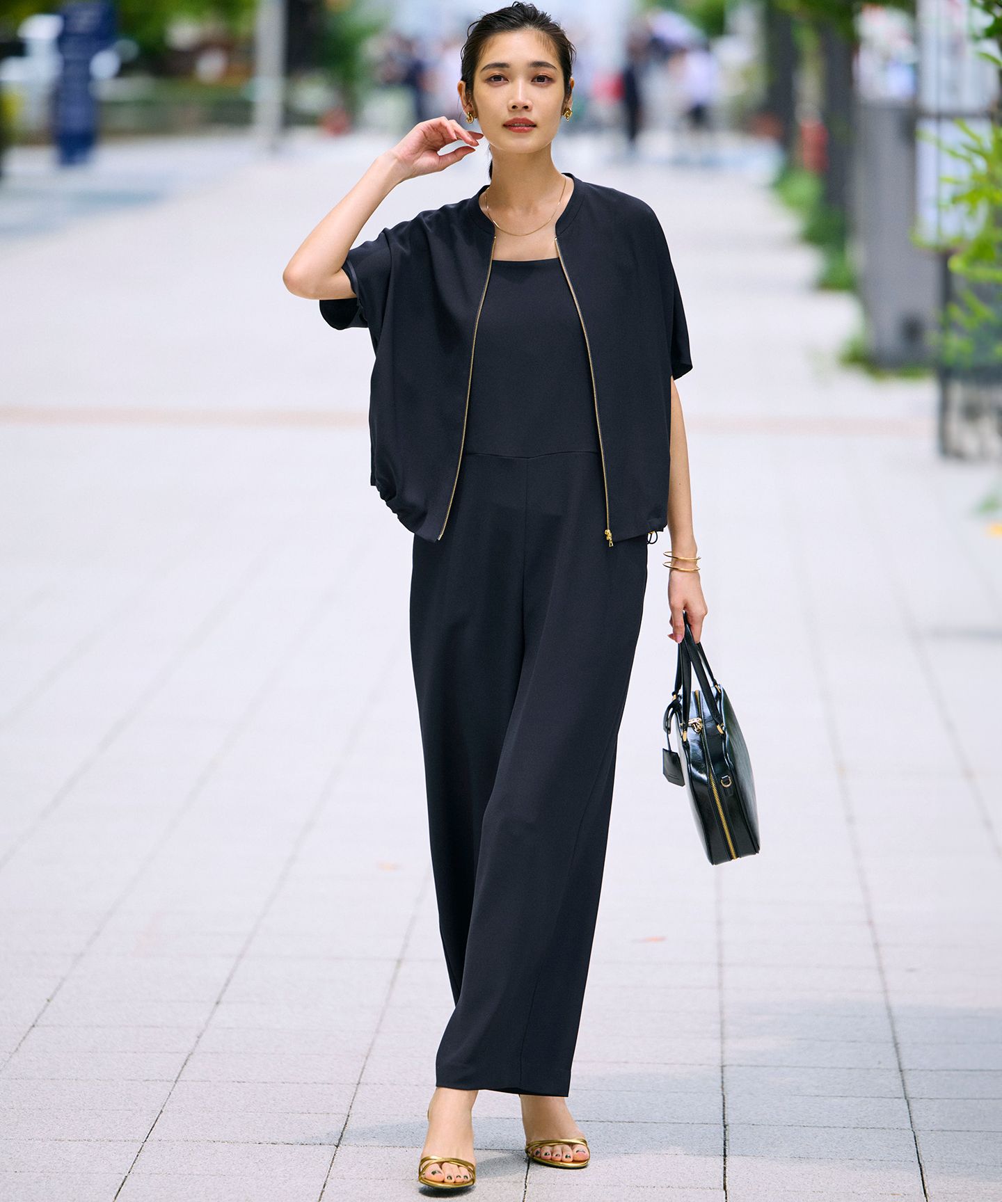 23区 L(ニジュウサンク エル)/【一部店舗限定/吸水速乾/UVカット/接触冷感/洗える】ストレッチジョーゼット オールインワン