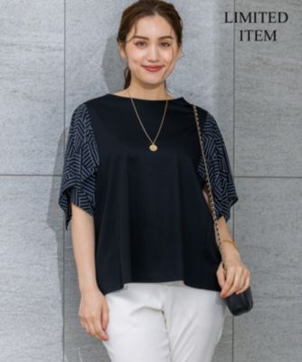 23区大きいサイズ44（46）着映え美人色キャラメルカラー袖フレアーゆったりデザインキュプラ混カットソーブラウス美品