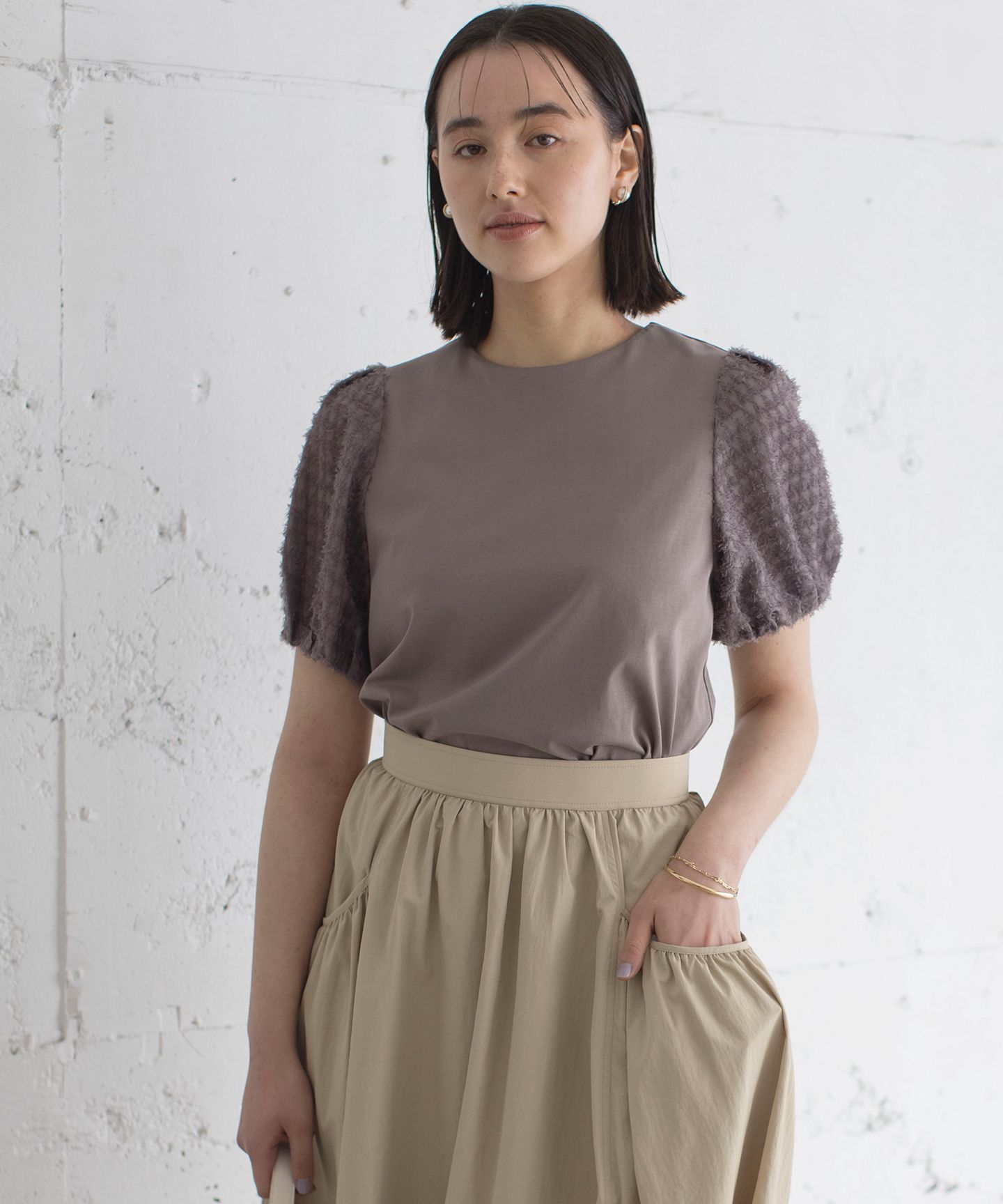 組曲(クミキョク)/華感コンビネーションスリーブ カットソー