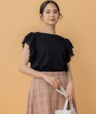 集英社HAPPY PLUS STORE組曲 L（クミキョク　エル）/【洗濯機可】プリーツコンビフレンチスリーブ カットソー