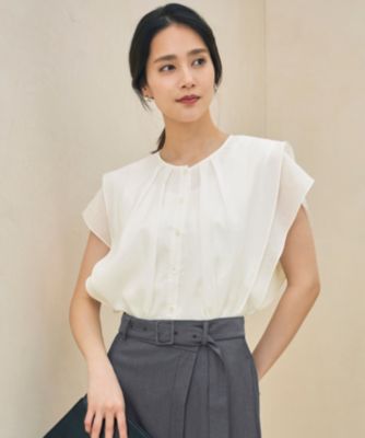 【カタログ掲載・接触冷感・洗える】シアーラミーローンフリル ブラウス 自由区(ジユウク)の【カタログ掲載・接触冷感・洗える】シアー