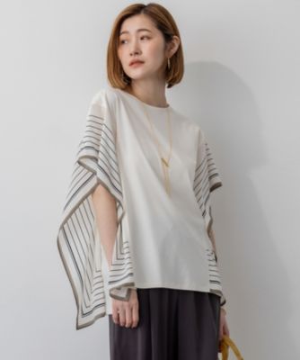 美品　23区　汗じみ防止加工　スカーフプリントコンビ　フレンチスリーブカットソー 23区(ニジュウサンク)の【汗じみ防止加工】スカーフプリントコンビ