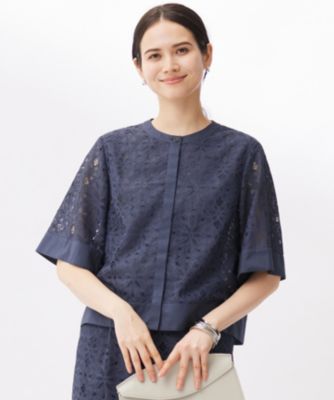 自由区新作フラワータイルブラウス 自由区(ジユウク)の【カタログ掲載・洗える】フラワータイル