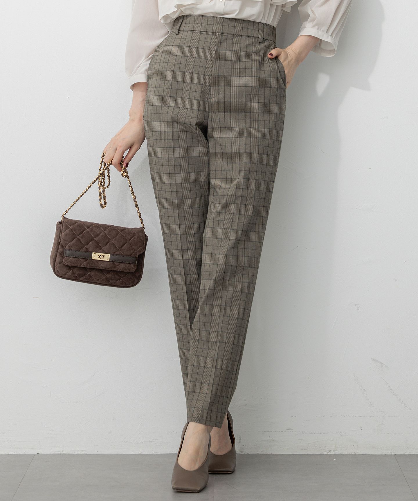 23区 L(ニジュウサンク エル)/【洗える】ドライ2WAYストレッチ チェック テーパード パンツ