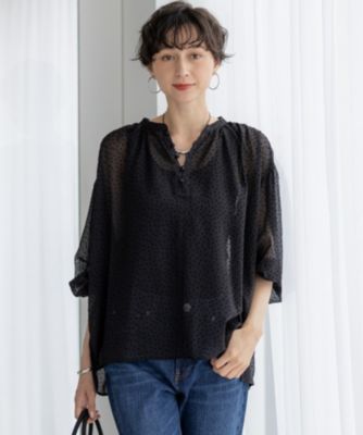 23区　ドットフロッキー ボリュームスリーブ ブラウス 38サイズ 23区 L(ニジュウサンク エル)の【洗える】ドットフロッキー ボリューム