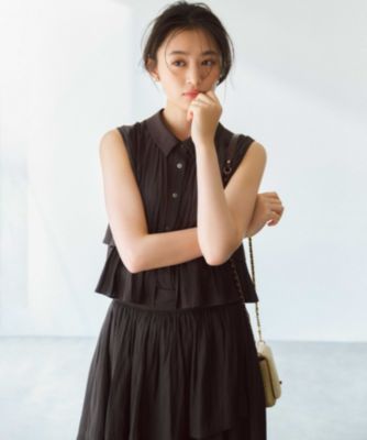 ポンポネット　新品タグ付き　スカート・ブラウス　組曲　未使用に近い　黒ブレザー 組曲(クミキョク)の【入江未悠さんコラボ】ギャザーライトデシン