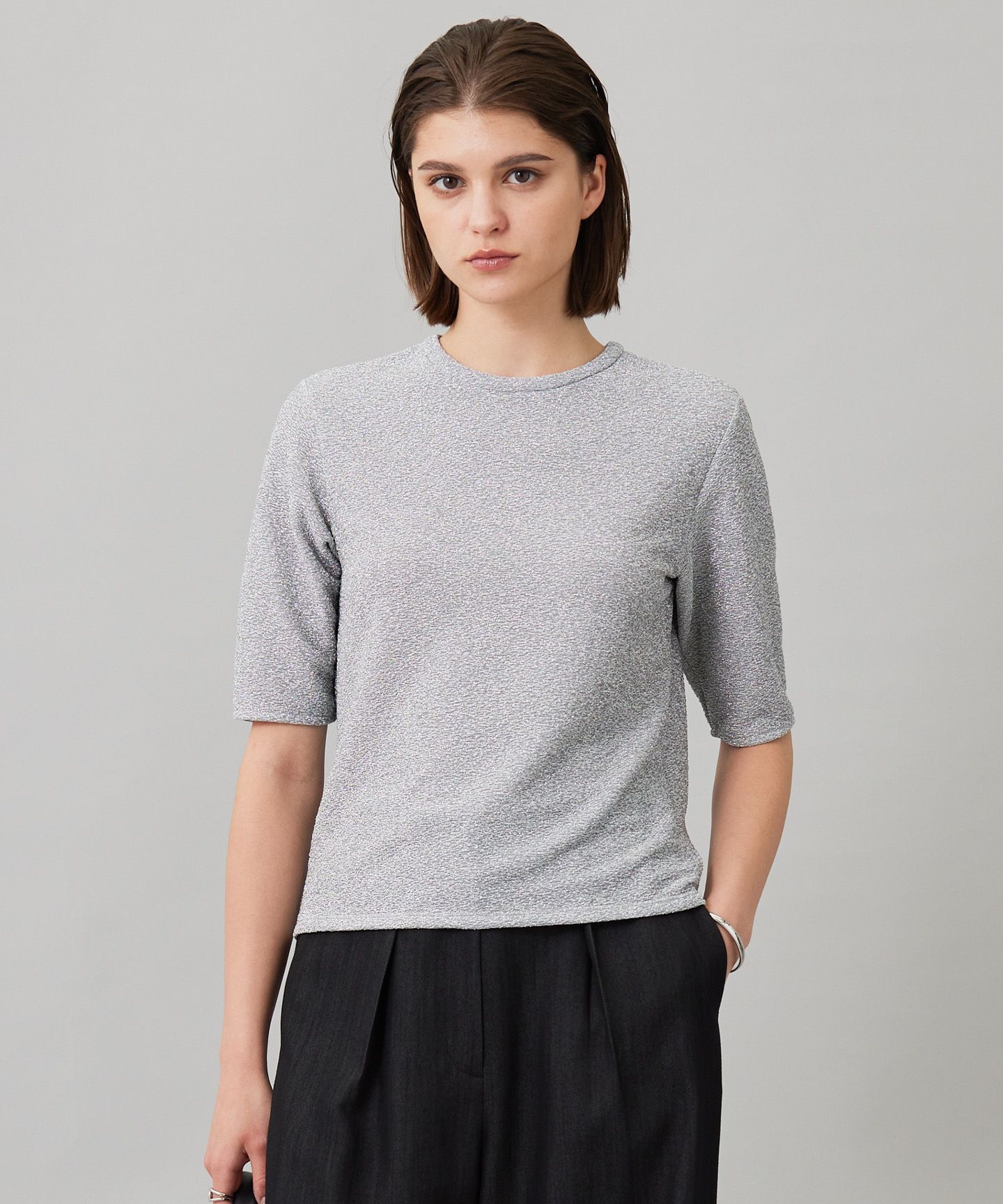 ICB L(アイシービー　エル)/【洗える】シャイニーラメジャガード カットソー