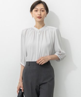 大きいサイズ23区 ライトバックサテンアムンゼンブラウス(自由区ICBクミキョク 洗える】ライトバックサテンアムンゼン プリーツ ブラウス / 23