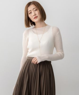 　【洗える】シアーリブハイネック ニット