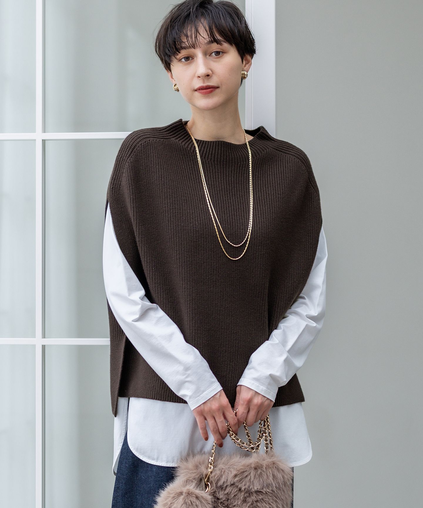 23区 S(ニジュウサンク エス)/【洗える】コットンリリー モックネックニットベスト