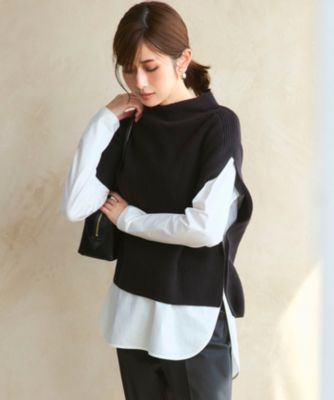 未使用級✨ブラミンク カシミヤファーノースリーブニット モックネック カーキ M 未使用級✨ブラミンク カシミヤファーノースリーブニット モックネック