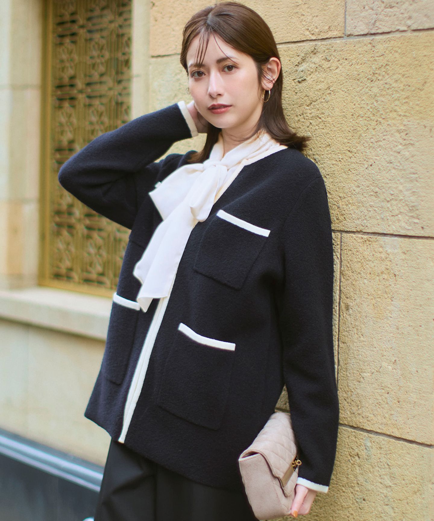 23区 L(ニジュウサンク エル)/【洗える】ミニブークレニット バイカラー ジャケット