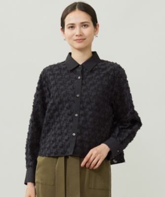 集英社HAPPY PLUS STORE自由区 L（ジユウク　エル）/【17号サイズまで展開・洗える】シアージオメトリックジャカードクロップド丈 ブラウス
