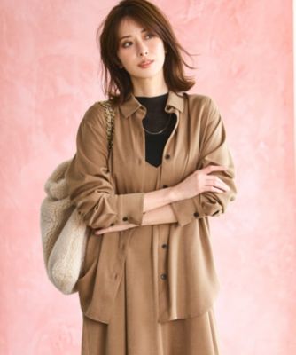 【見上愛さん着用/0ggi10月号掲載/洗える】スエーディーサテンシャツ　32 23区 L(ニジュウサンク エル)の【見上愛さん着用/Oggi10月号掲載