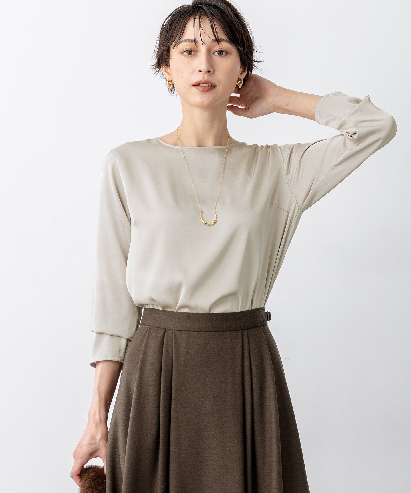 23区 S(ニジュウサンク エス)/【洗える】サテン ロングスリーブ Tシャツ