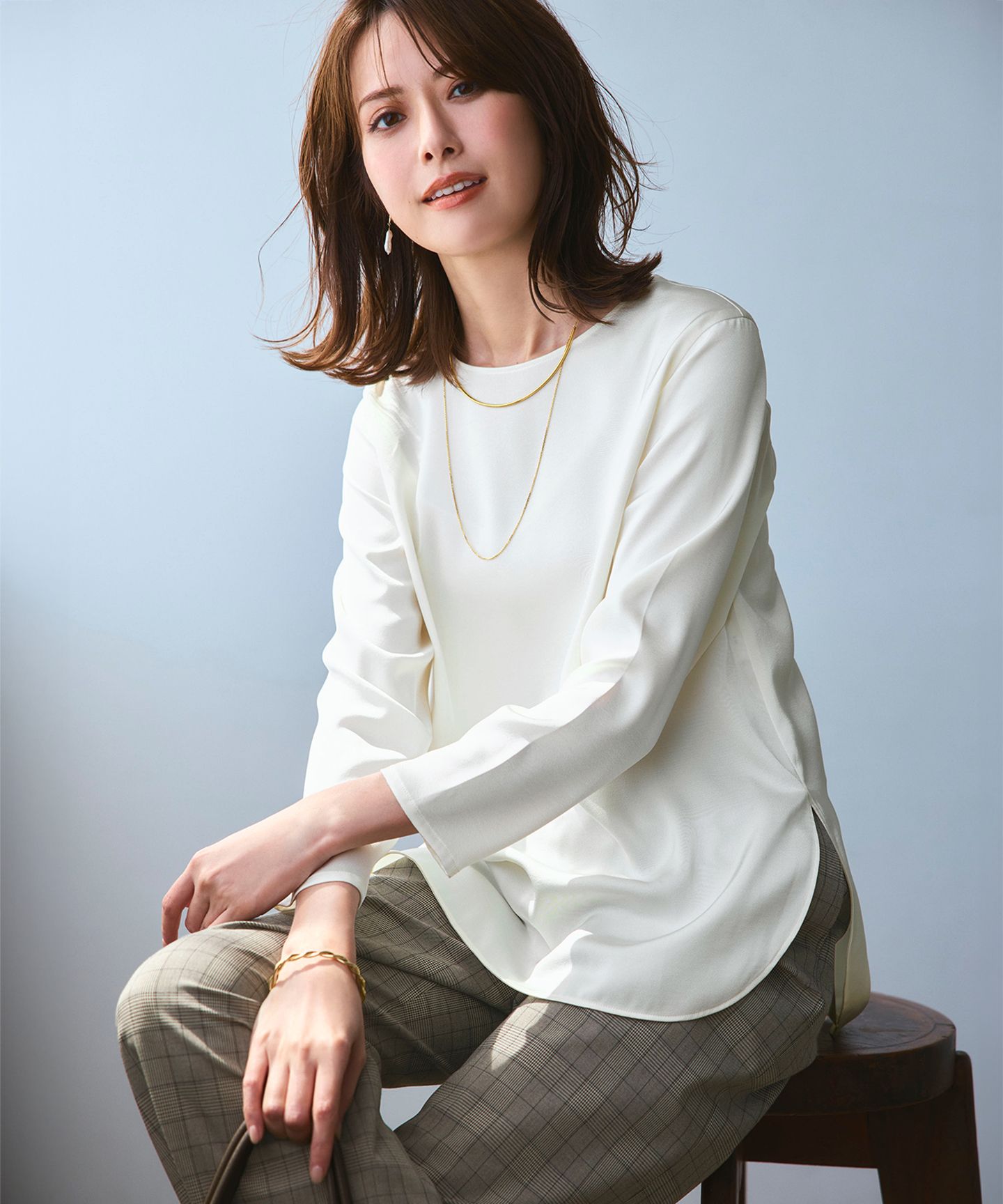 23区 L(ニジュウサンク エル)/【洗える】サテン ロングスリーブ Tシャツ