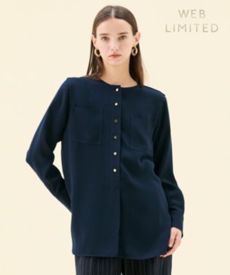 　【WEB限定・洗える】CLARION / ゴールド釦クルーネックブラウス