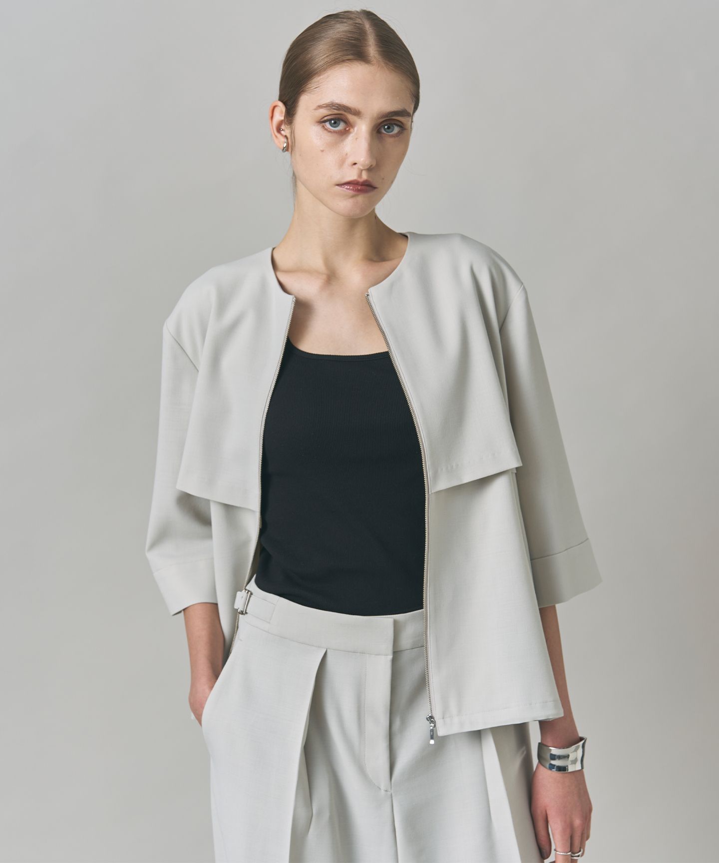 ICB L(アイシービー　エル)/【UVカット・洗える】ウール2WAYストレッチ ノーカラーブルゾン