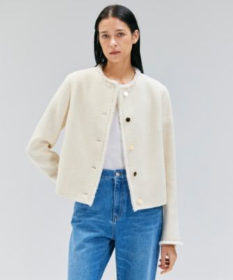 極美品◆BEIGE ベイジ 金ボタン ツイード ノーカラー ジャケット M ノーカラー ゴールドボタン ツイードジャケット | レディース