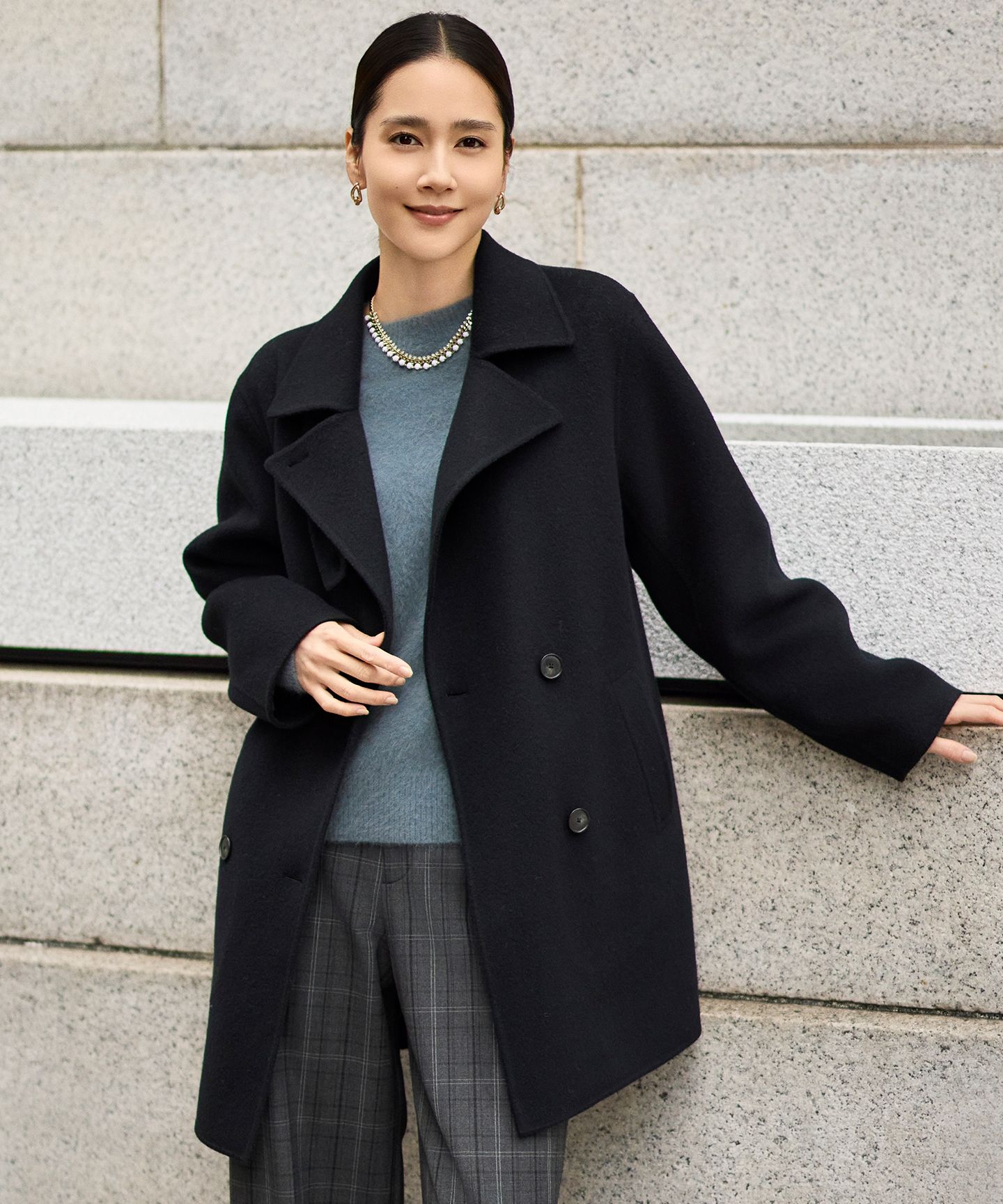 自由区 L(ジユウク　エル)/【17号サイズまで展開】ウールリバーダブルブレストコート