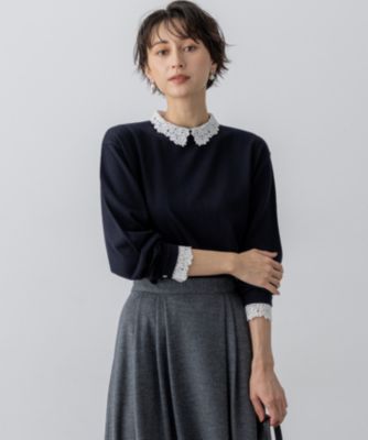 集英社HAPPY PLUS STORE23区 S（ニジュウサンク エス）/【洗える】エンブロイダリー フラワーレースコンビ ニット