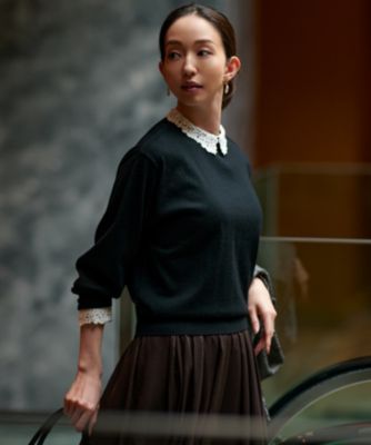 集英社HAPPY PLUS STORE23区 L（ニジュウサンク エル）/【洗える】エンブロイダリー フラワーレースコンビ ニット