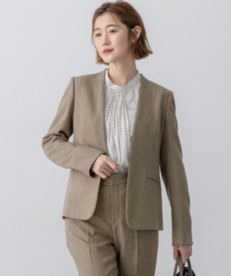 美品♪ヘルノ L ノーカラージャケット 切り替え ボーダー ネイビー