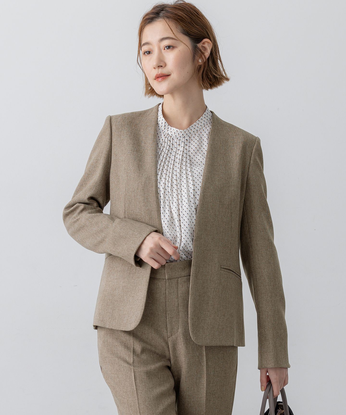 23区(ニジュウサンク)/【洗える】ウールライクカルゼ ノーカラー ジャケット