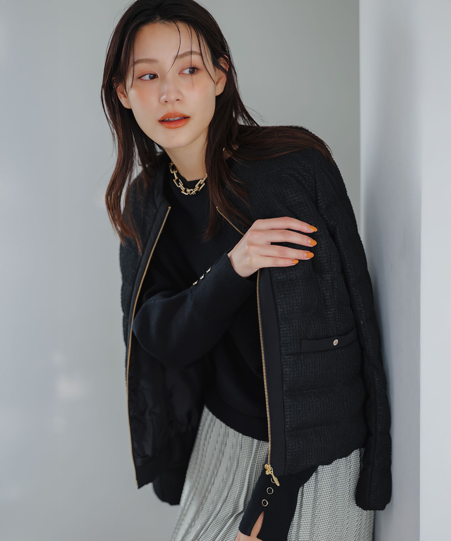 ANY SIS(エニィスィス)/【洗える】2WAY ツイードノーカラー ダウンジャケット