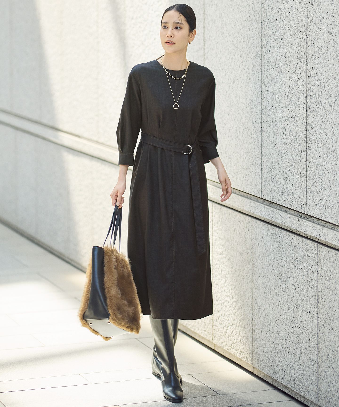 自由区 L(ジユウク　エル)/【17号サイズまで展開・洗える】デニムライクツイル ワンピース