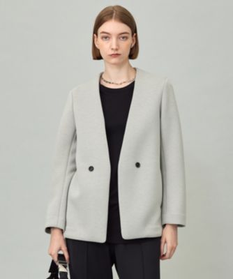 【 新品 タグ付 】アイシービー 洗える ノーカラー L テーラード ベージュ セットアップ対応・洗える】 LooseWeave ノーカラージャケット