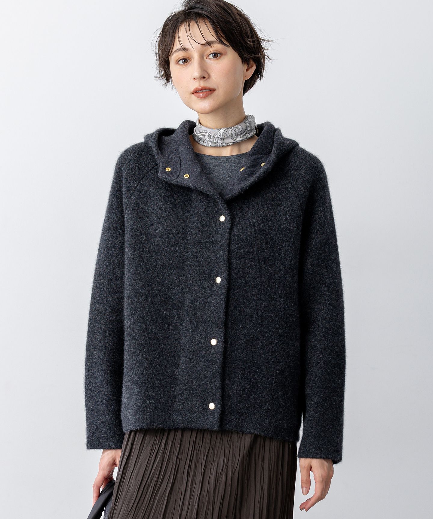 23区(ニジュウサンク)/【洗える】ラクーンブレンドダブルフェイス ニット フーディー