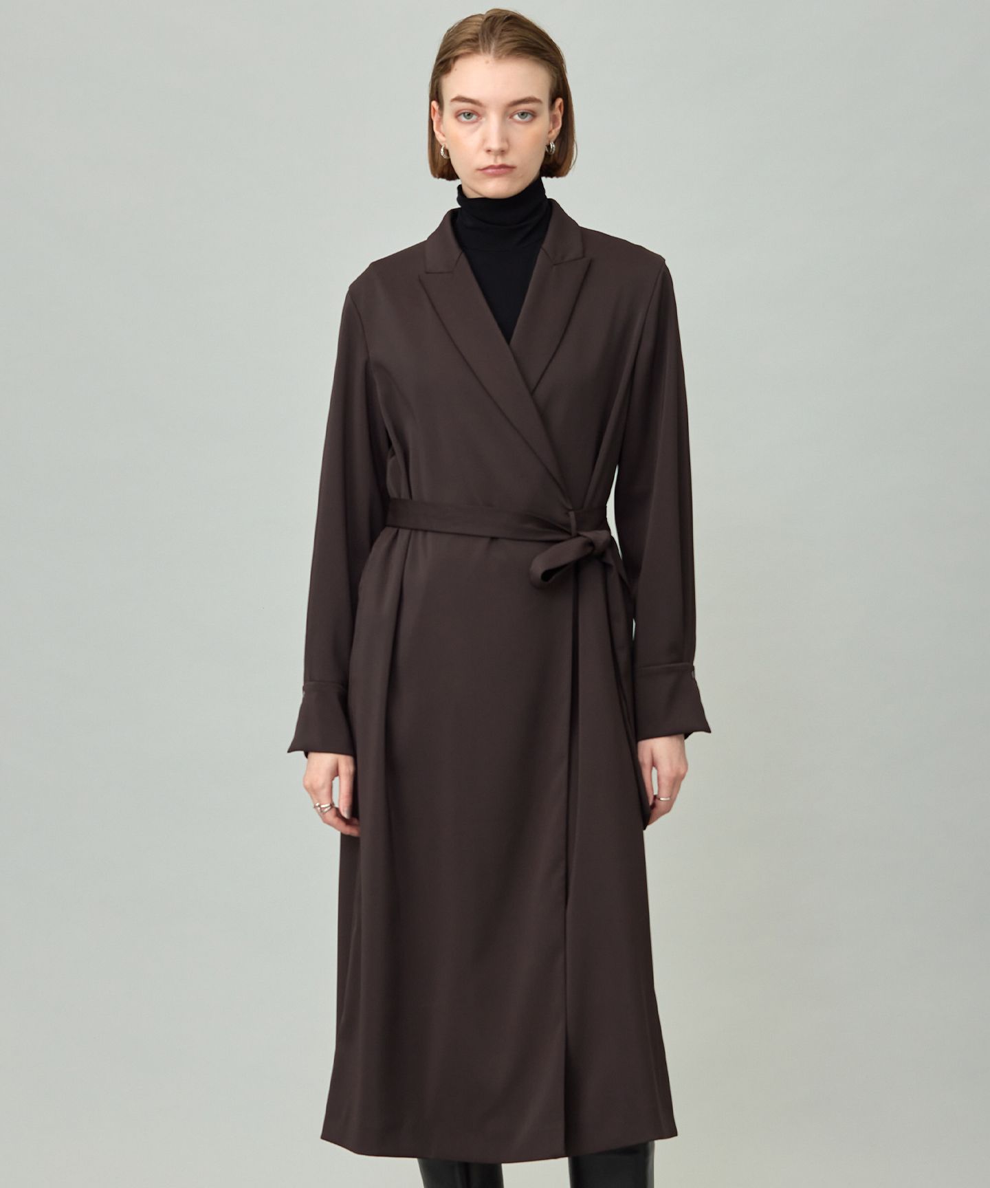 ICB L(アイシービー　エル)/【洗える】ストレッチダブルサテン テーラーカラー ラップワンピース