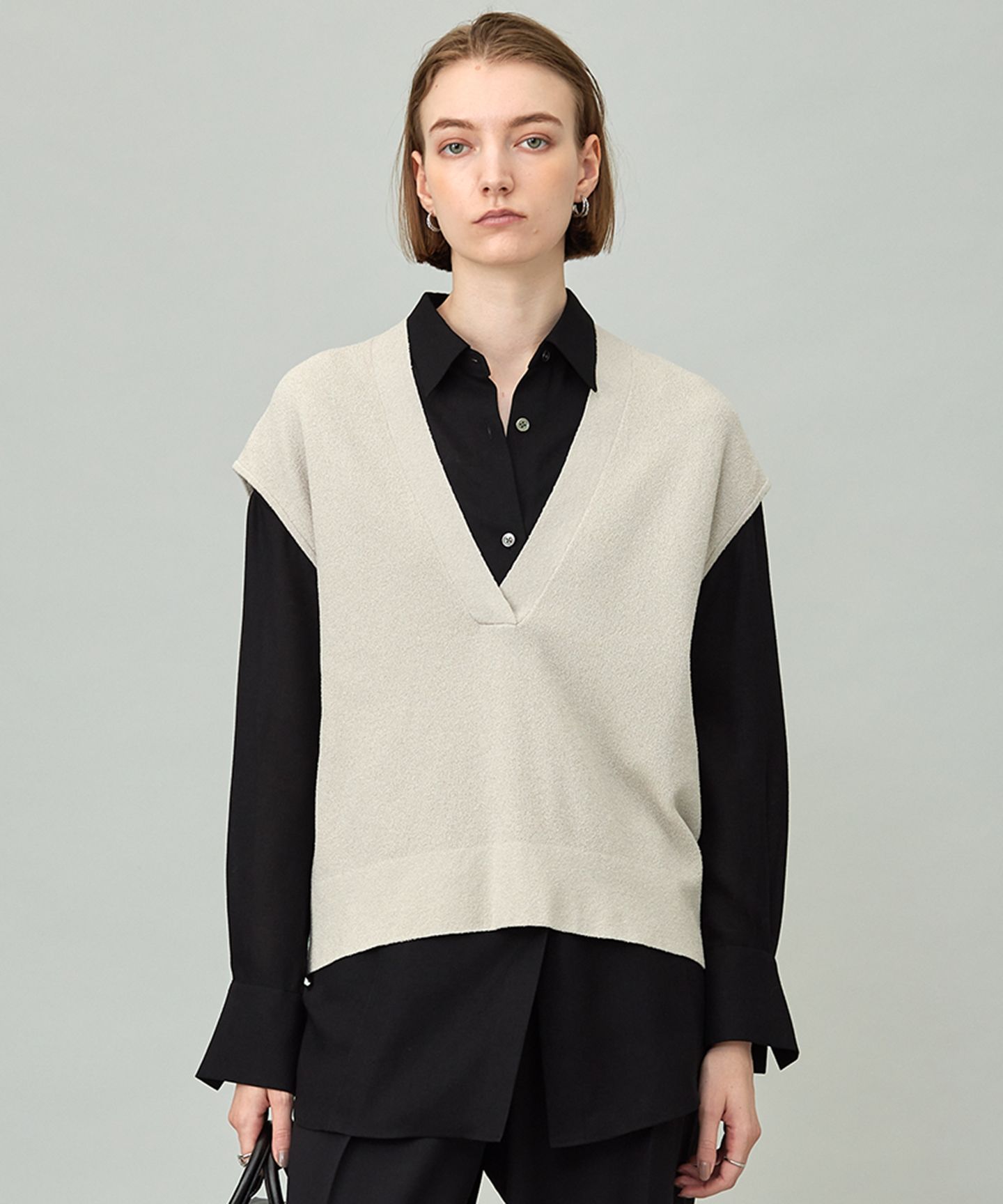 ICB L(アイシービー　エル)/【洗える】 ウールテンセルミニブークレ ニットベスト