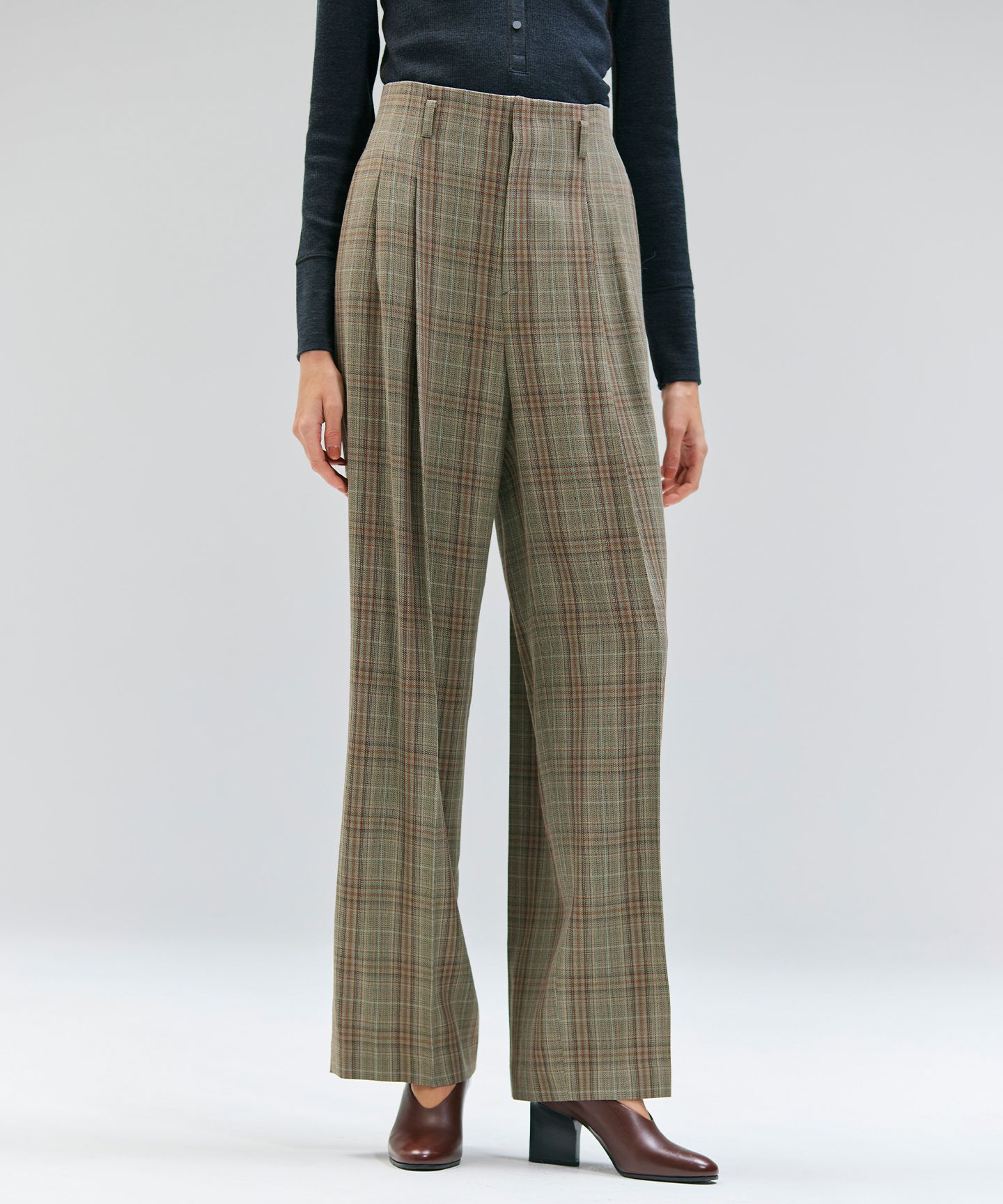 BEIGE，(ベイジ)/SELMA / チェックウールハイウエストタックパンツ