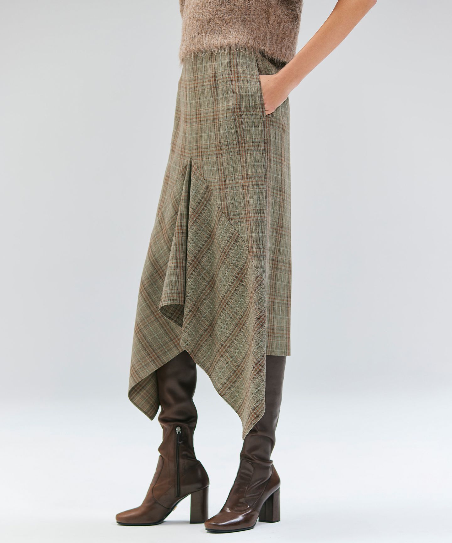 BEIGE，(ベイジ)/SELMA / チェックウールラッフルスカート