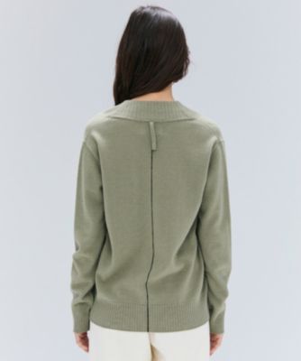 【洗える】POMPE / ウールカシミヤ配色ラインVネックニット