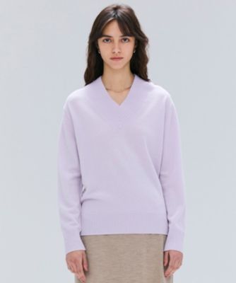 【洗える】POMPE / ウールカシミヤ配色ラインVネックニット