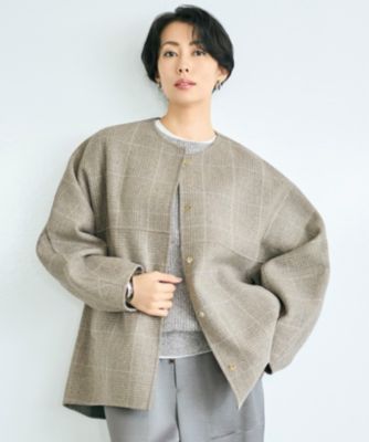 自由区(ジユウク)の【カタログ掲載】ウールリバーチェック柄ノーカラー