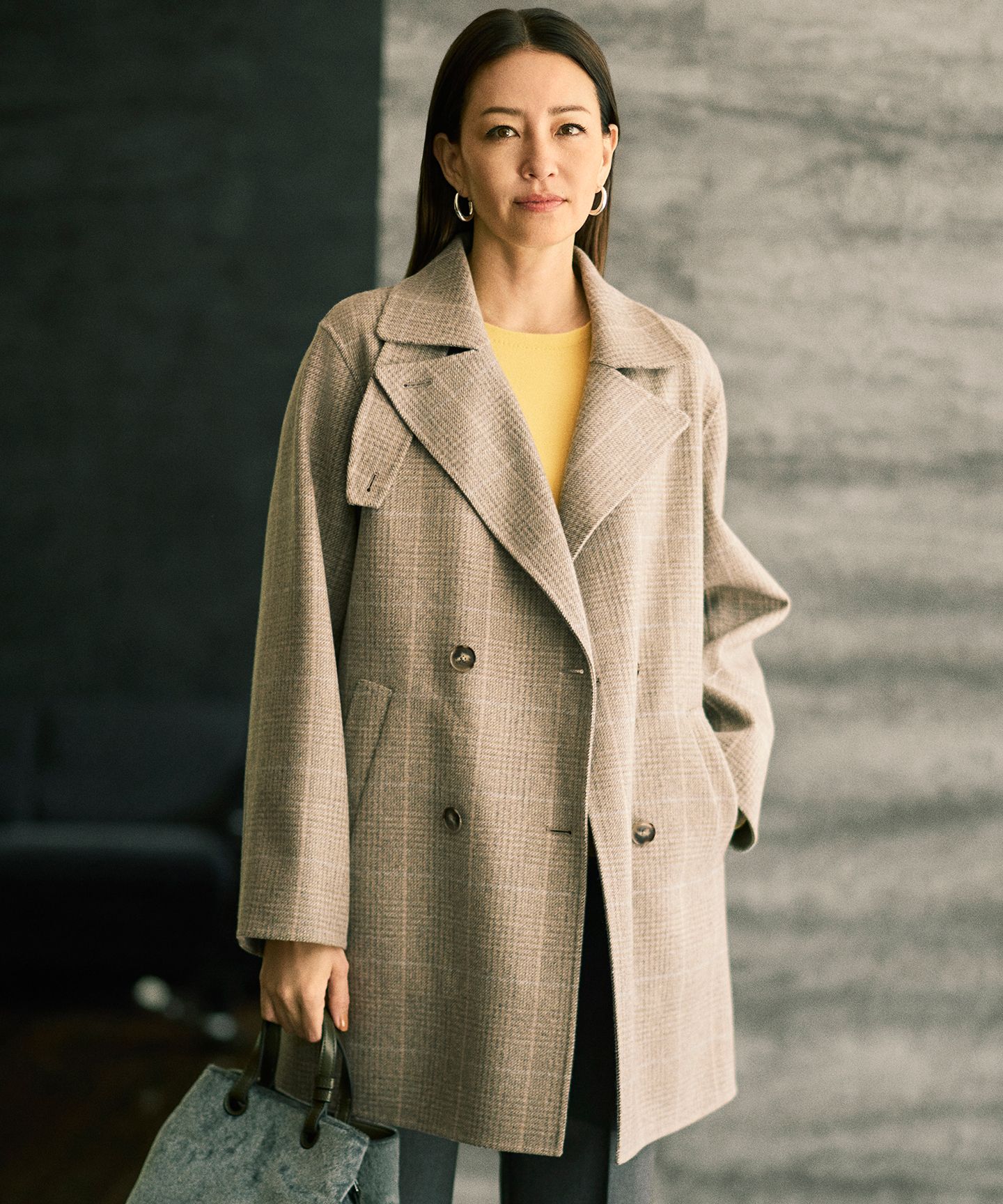 自由区 L(ジユウク　エル)/【17号サイズまで展開・カタログ掲載】ウールリバーチェック柄ダブルブレスト コート