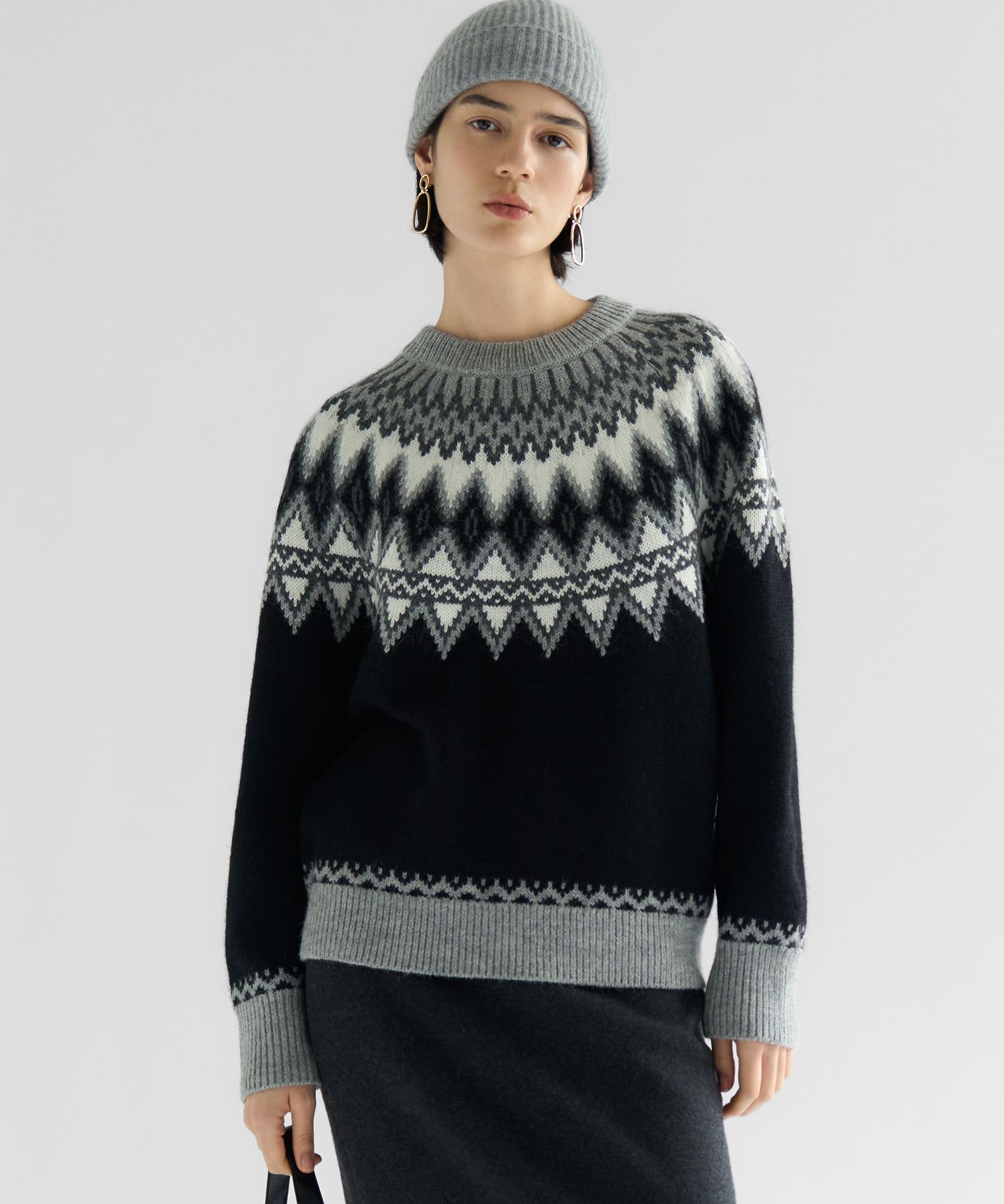 23区(ニジュウサンク)/【洗える】ジャガード クルーネック ニット