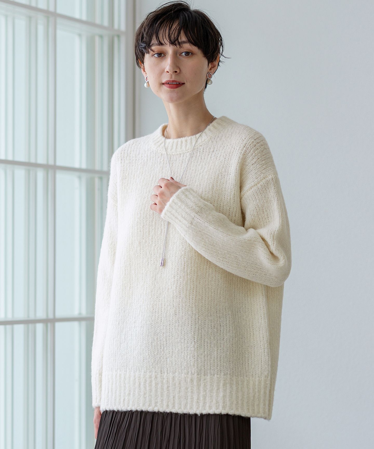 23区 S(ニジュウサンク エス)/【見上愛さん着用/STORY・VERY掲載】ブラッシュドエアーウール ファンシーニット