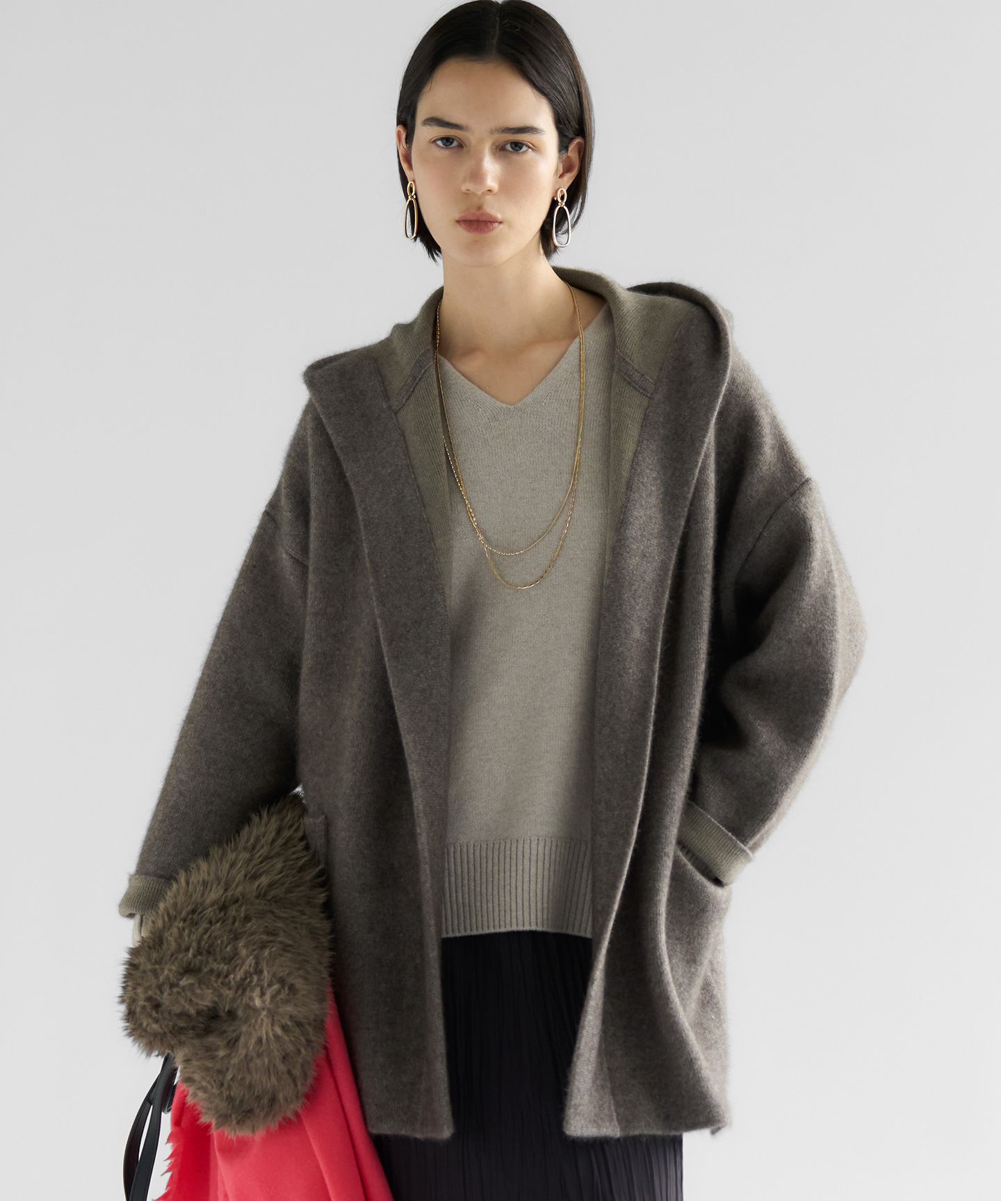 23区 S(ニジュウサンク エス)/【洗える】ラクーンブレンドダブルフェイス フーディー ニットカーディガン