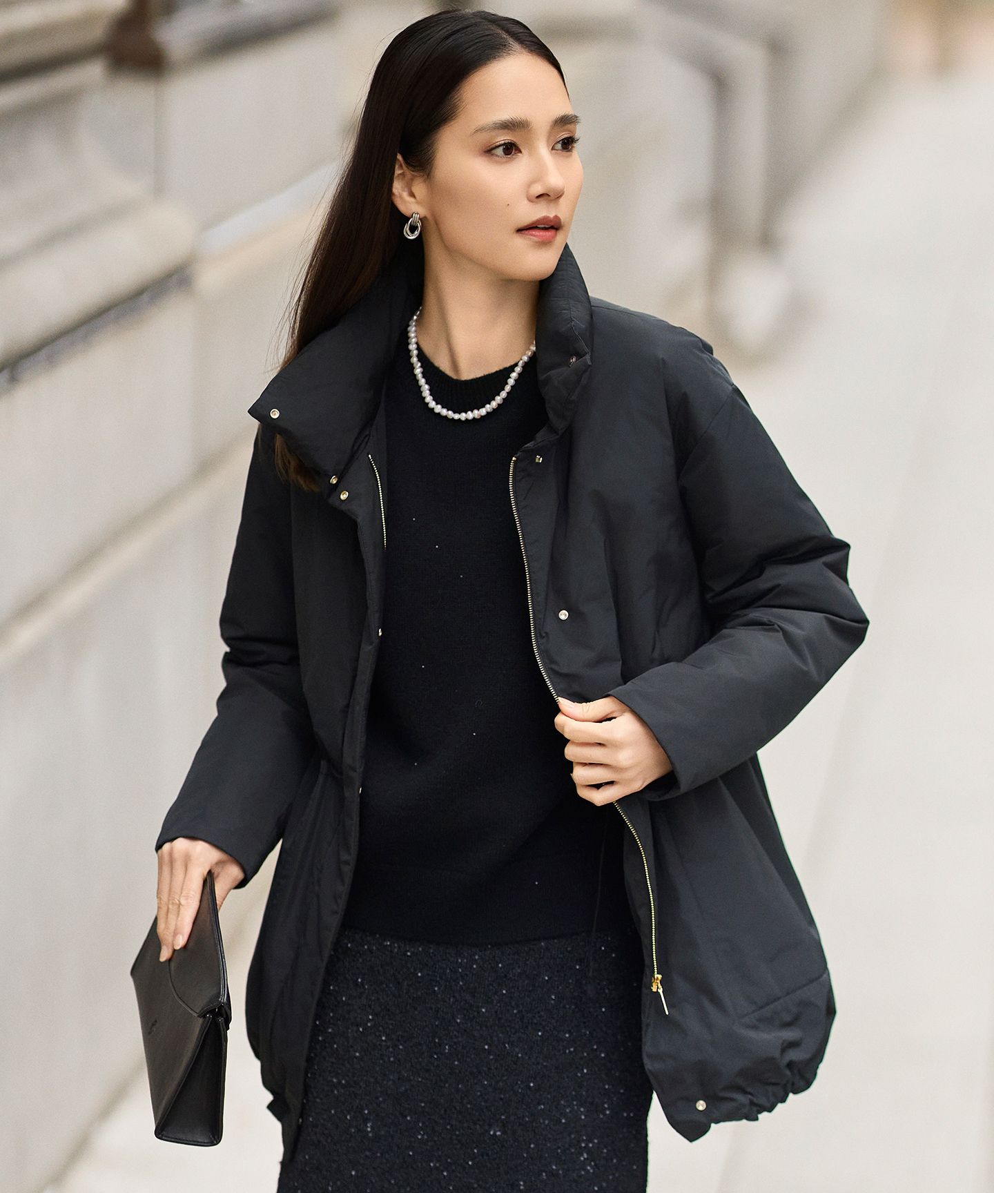 自由区(ジユウク)/【カタログ掲載】マイクロタッサーダウンスタンドカラー コート