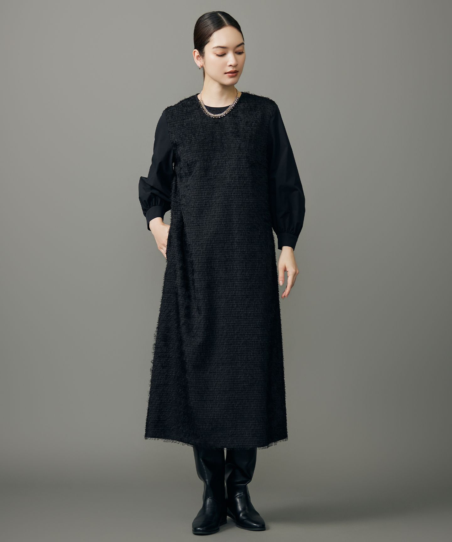 自由区(ジユウク)/【カタログ掲載・洗える】ループカットジャカード ワンピース